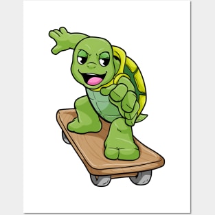 Turtle with Shell as Skater with Skateboard Posters and Art